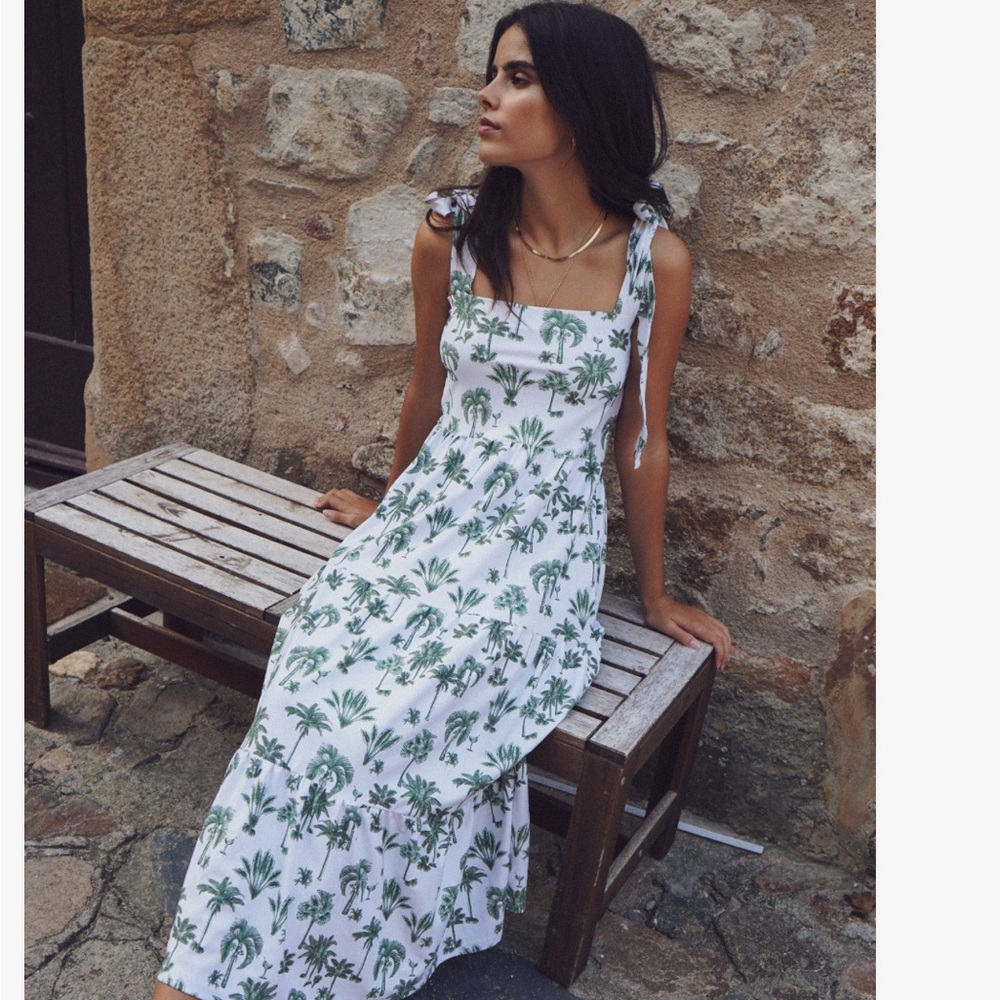 NWT Smith & Quinn Sage “Palmtini” Tropical Print White Maxi Dress